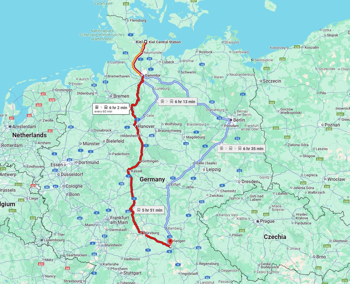 Anreise von Kiel Zu Nürnberg Über 