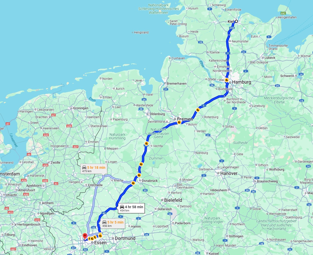 Anreise von Kiel Zu Oberhausen Über via A1