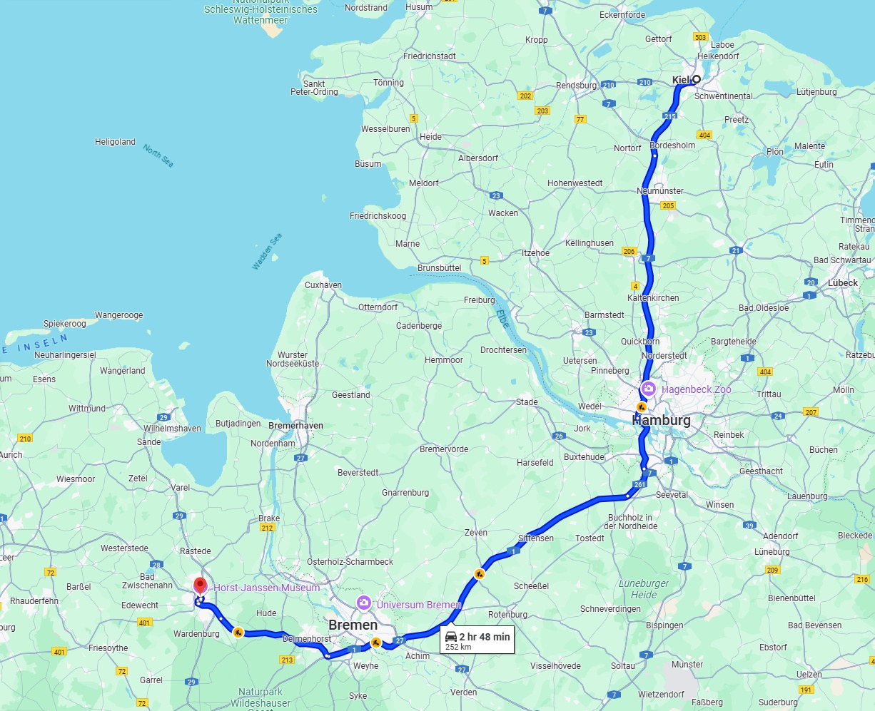 Anreise von Kiel Zu Oldenburg Über via A7 and A1