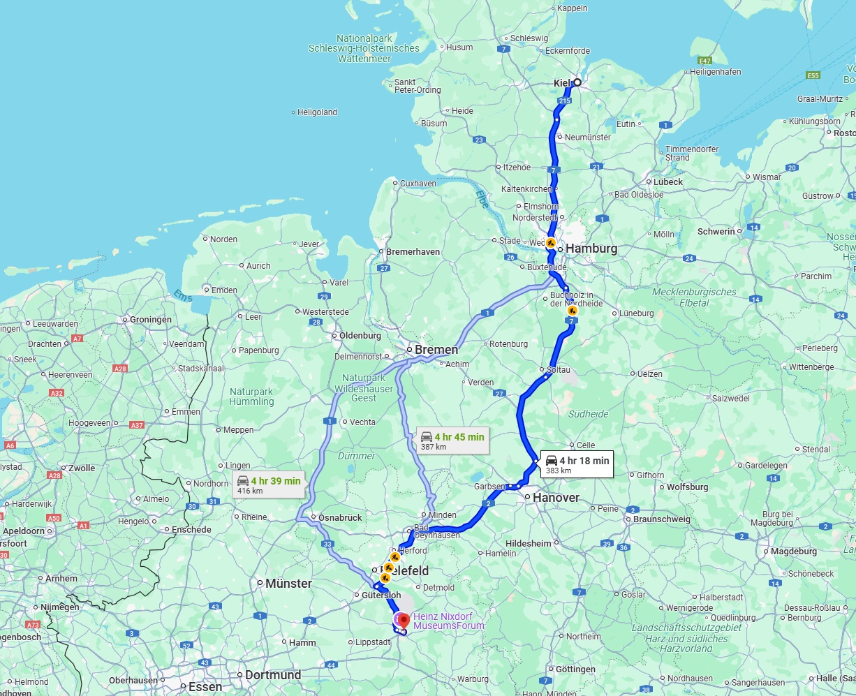 Anreise von Kiel Zu Paderborn Über via A7 and A2