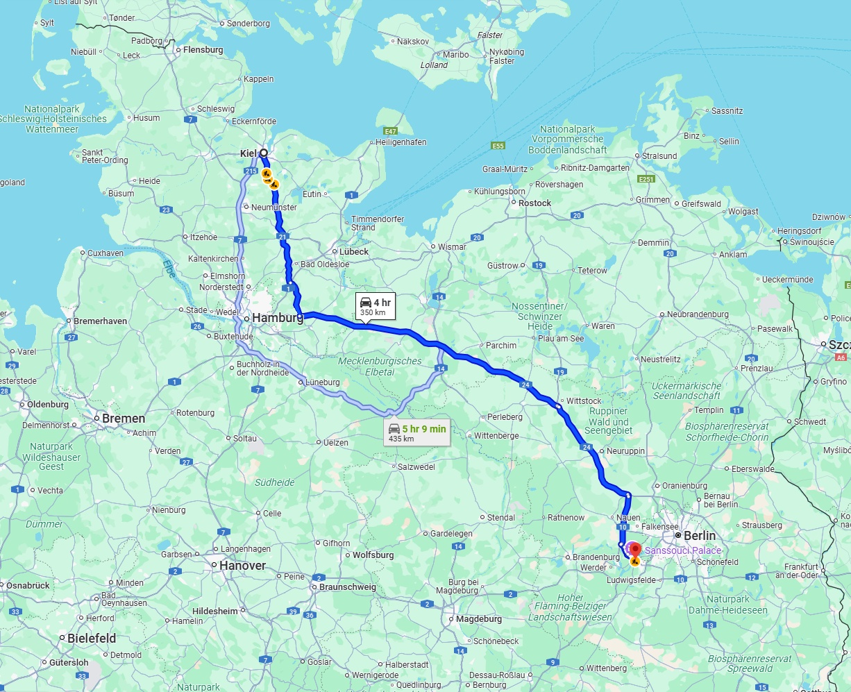 Anreise von Kiel Zu Potsdam Über via A24