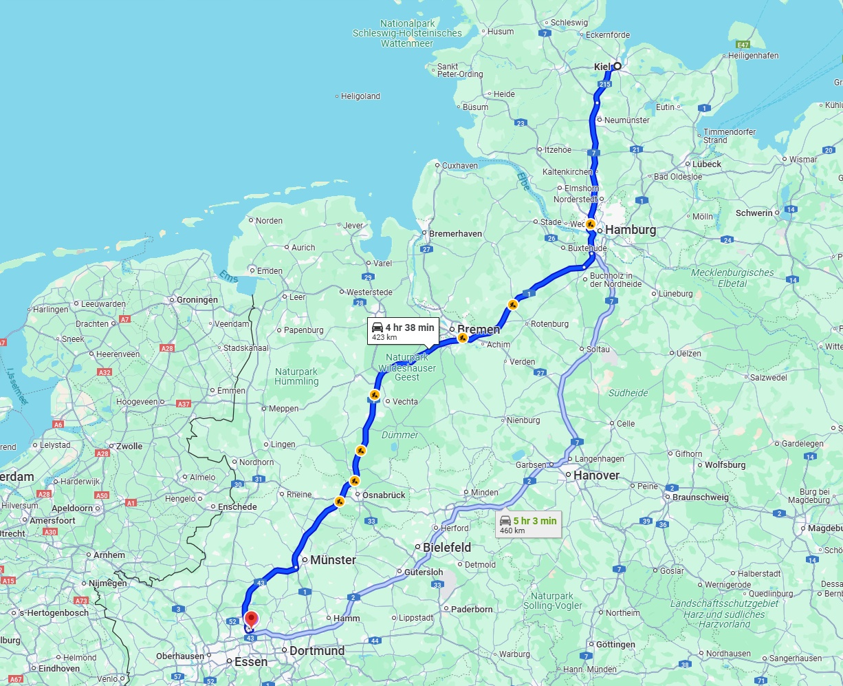 Anreise von Kiel Zu Recklinghausen Über via A1