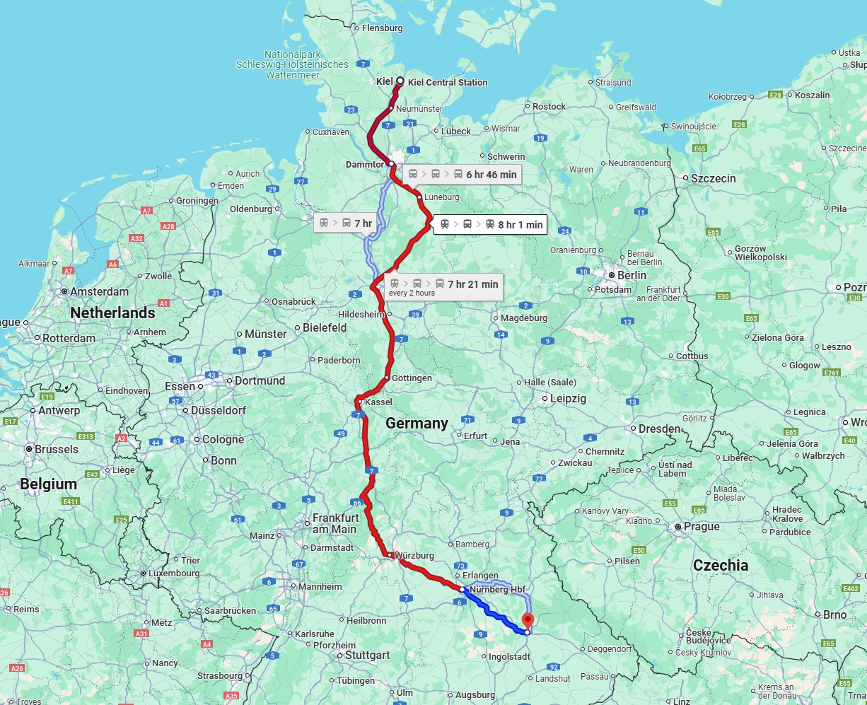Anreise von Kiel Zu Regensburg Über 