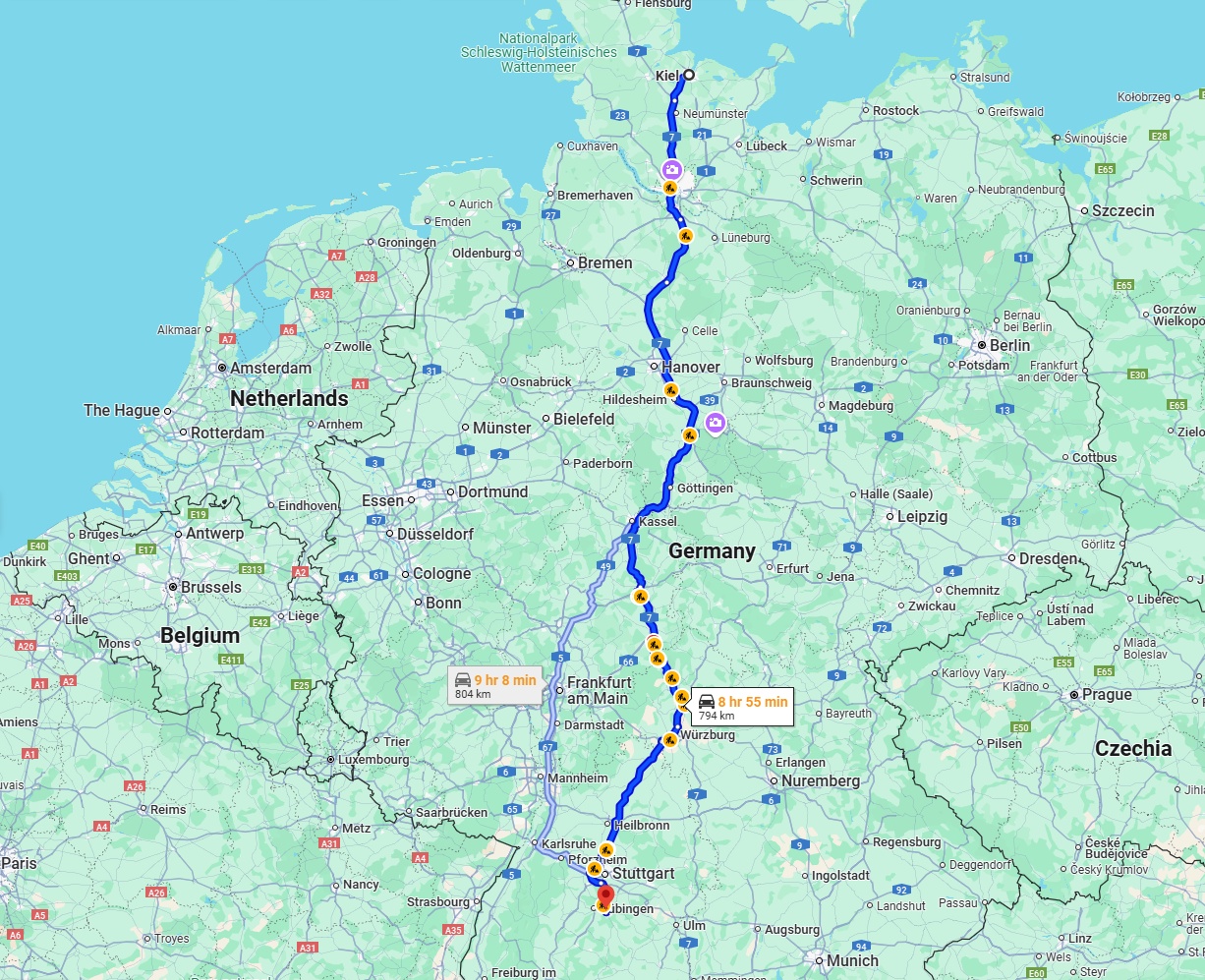 Anreise von Kiel Zu Reutlingen Über via A7