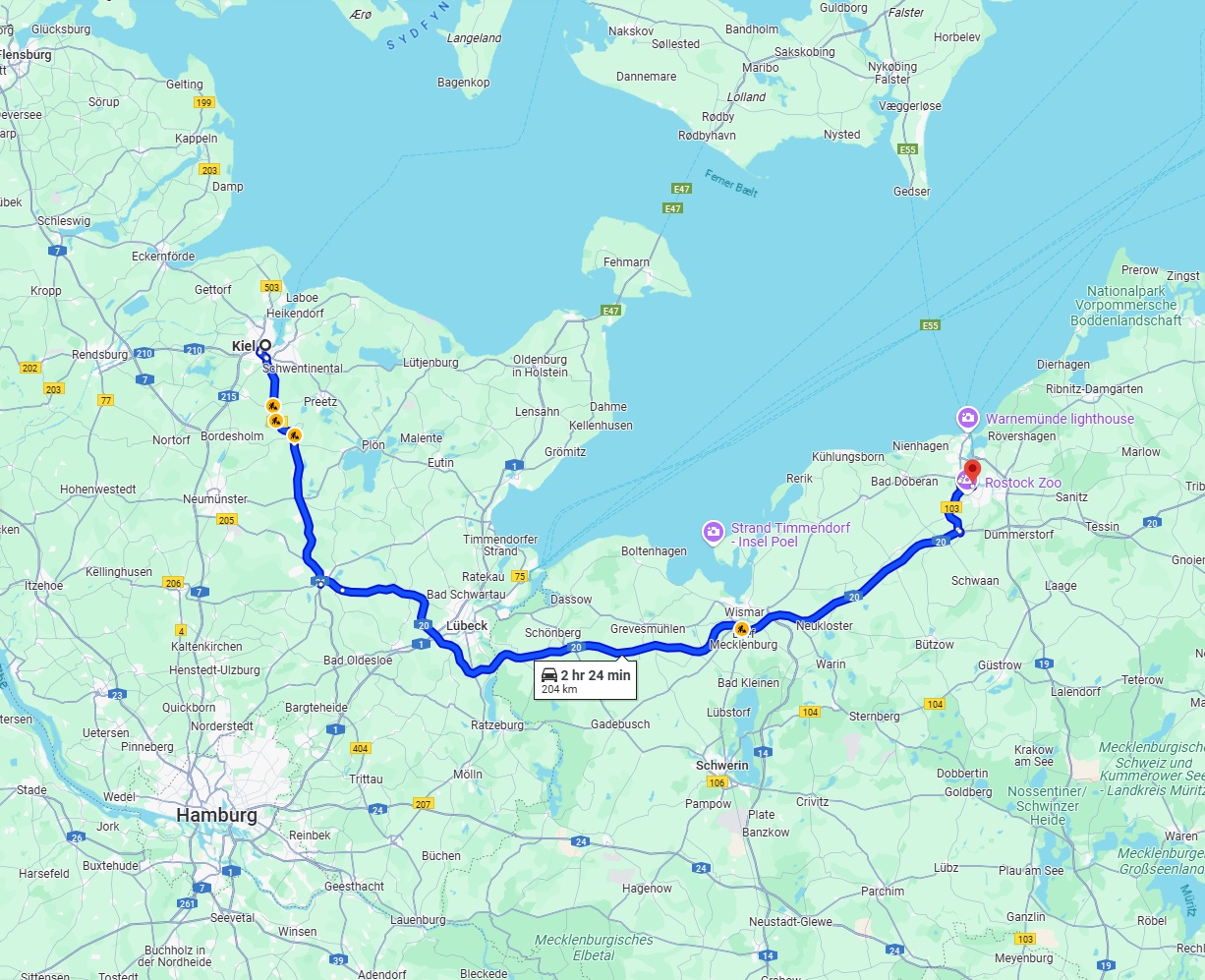 Anreise von Kiel Zu Rostock Über via A20