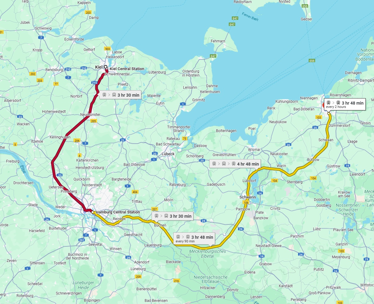 Anreise von Kiel Zu Rostock Über 