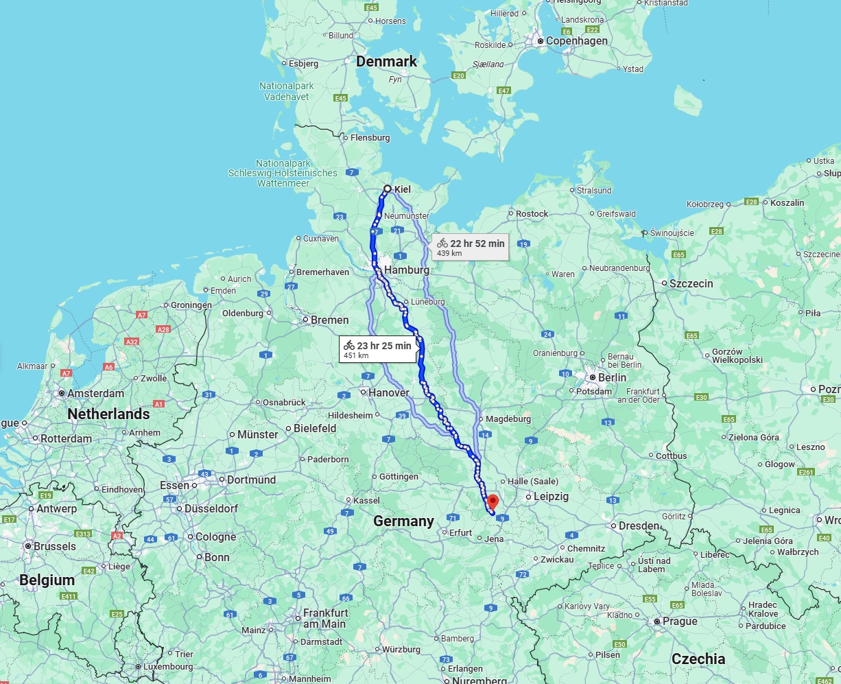 Anreise von Kiel Zu Saale Über 