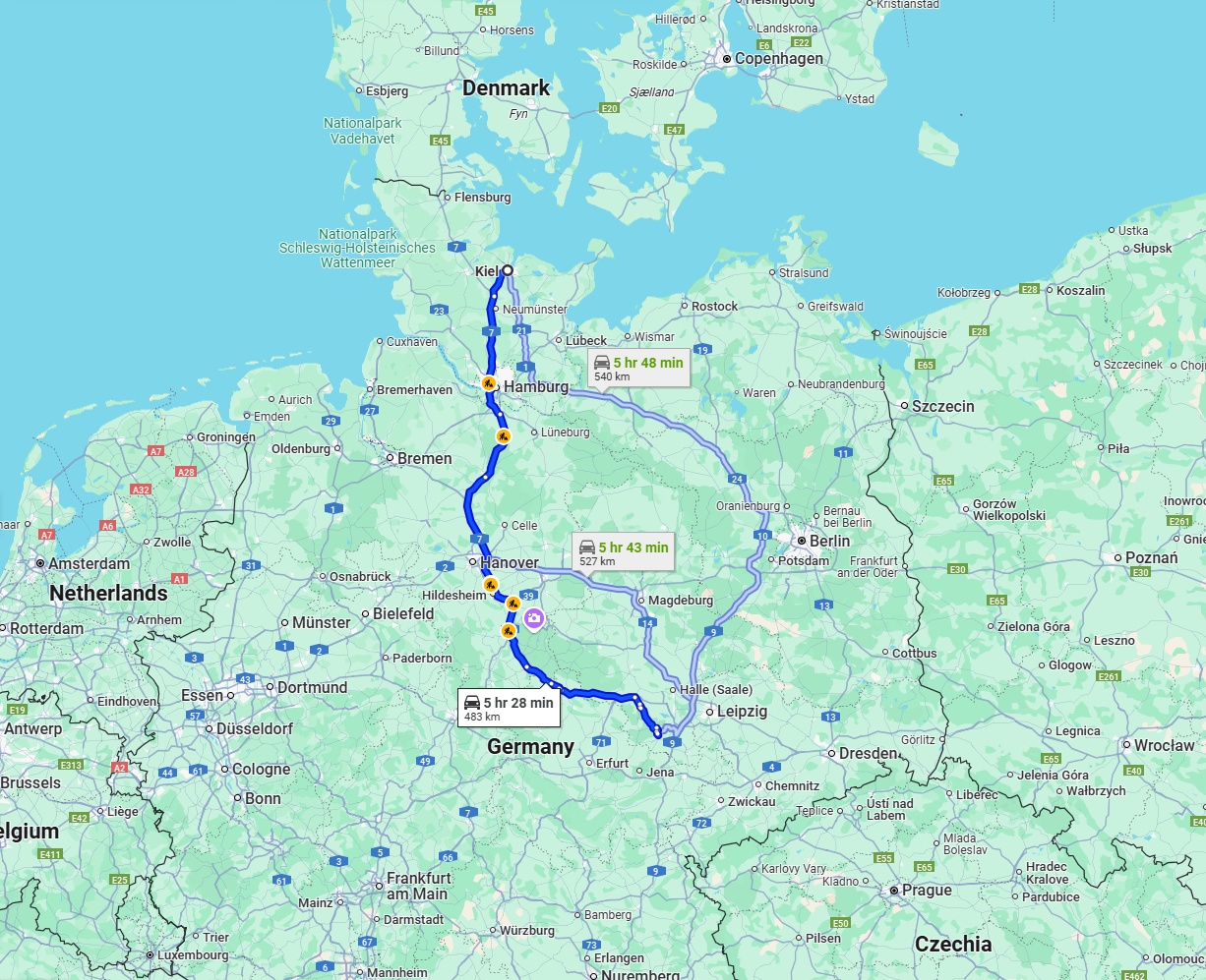 Anreise von Kiel Zu Saale Über via A7