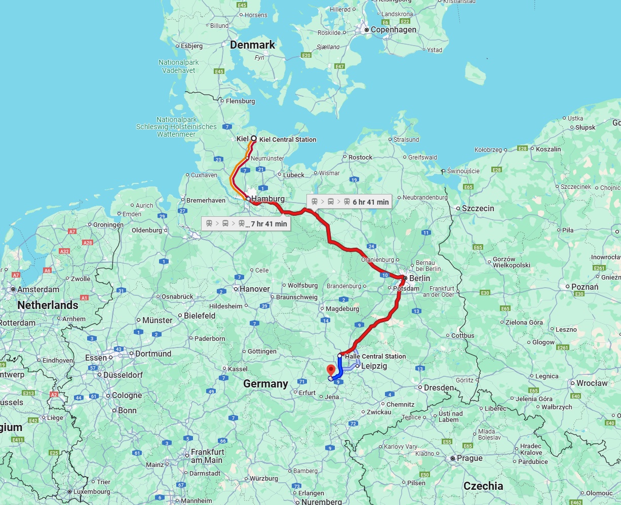 Anreise von Kiel Zu Saale Über 