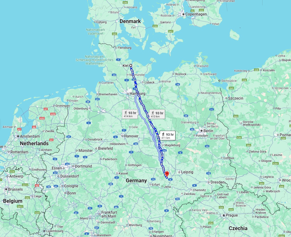 Anreise von Kiel Zu Saale Über 