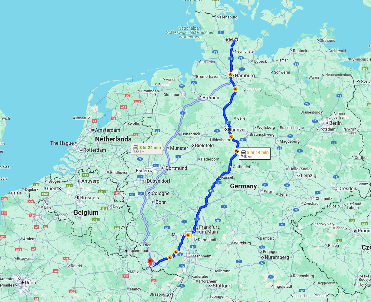 Anreise von Kiel Zu Saarbrücken Über via A7