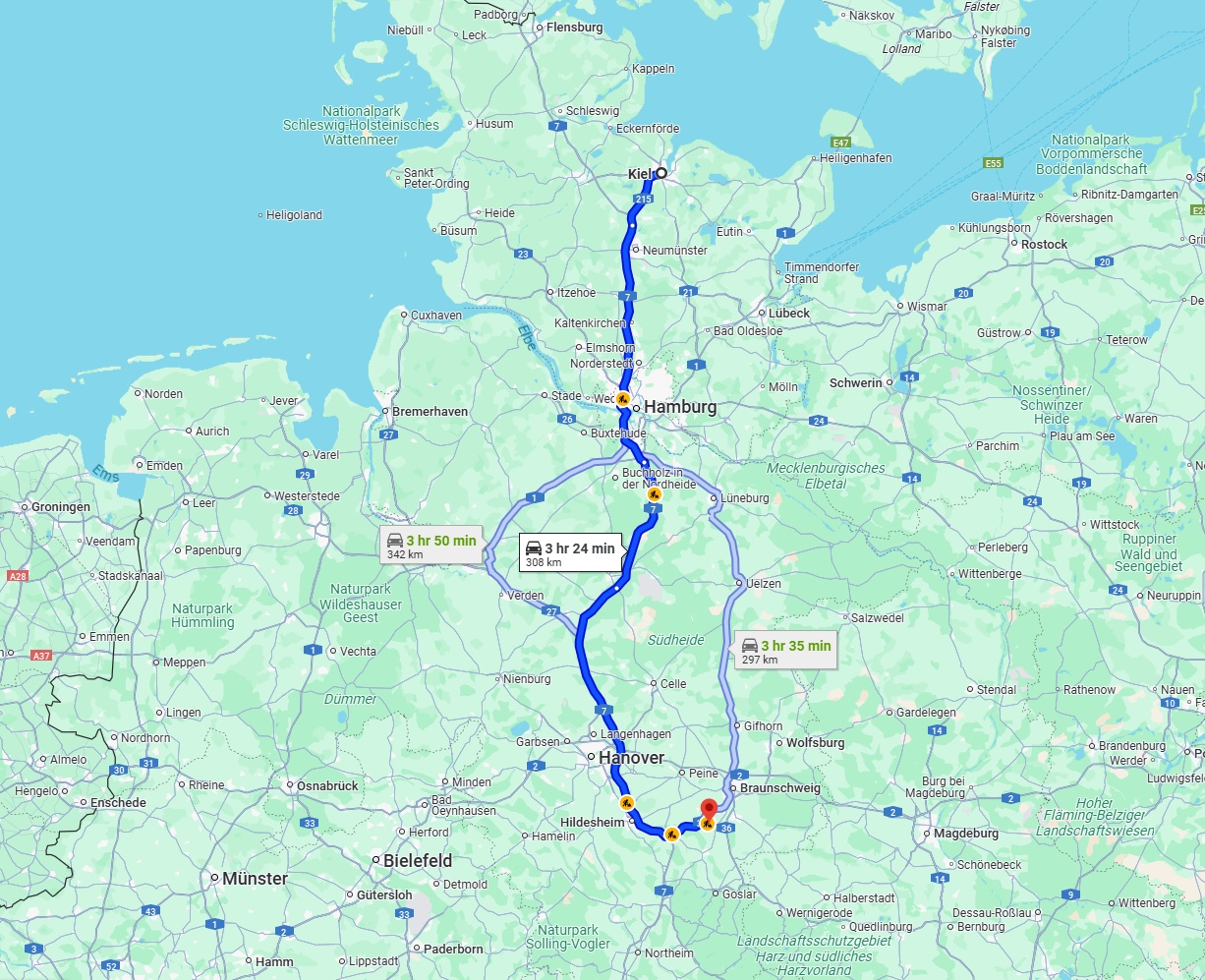 Anreise von Kiel Zu Salzgitter Über via A7