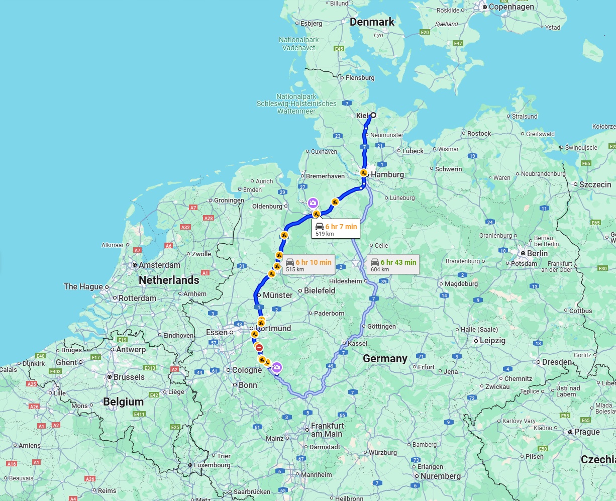 Anreise von Kiel Zu Siegen Über via A1