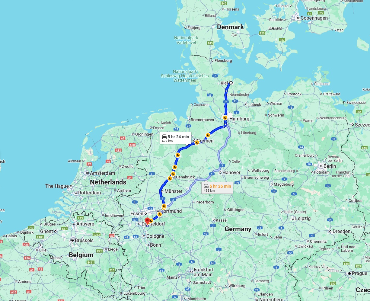 Anreise von Kiel Zu Solingen Über via A1