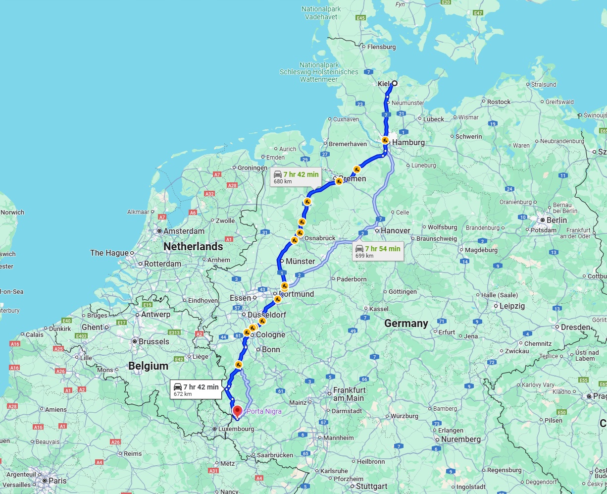Anreise von Kiel Zu Trier Über via A1