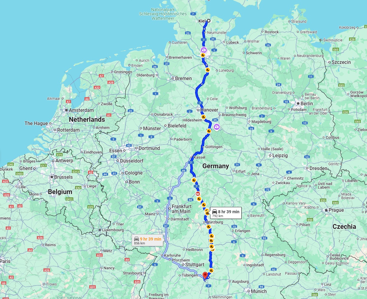 Anreise von Kiel Zu Ulm Über via A7