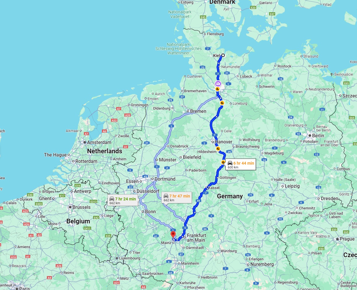 Anreise von Kiel Zu Wiesbaden Über via A7