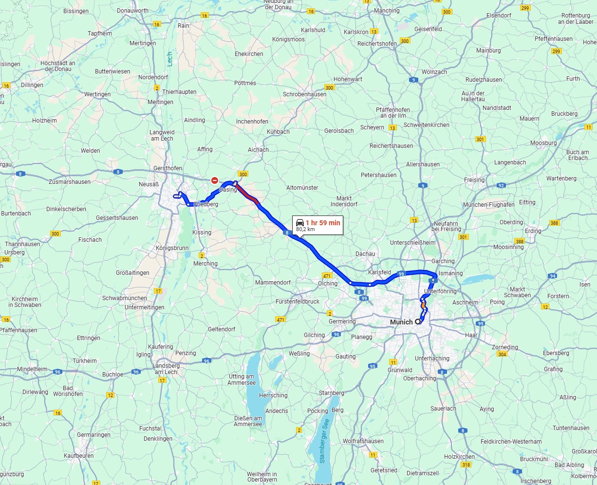 Anreise von München Zu Augsburg Über via A8