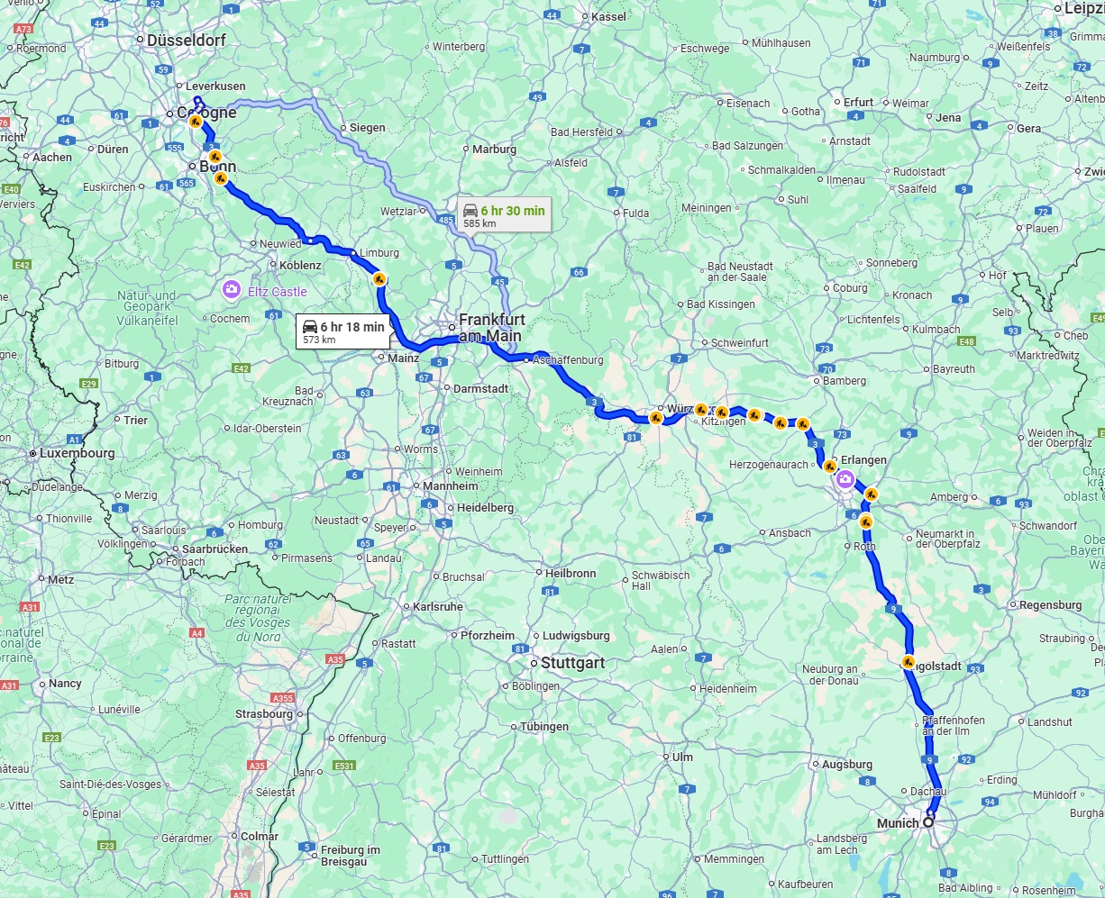 Anreise von München Zu Bergisch Gladbach Über via A9 and A3