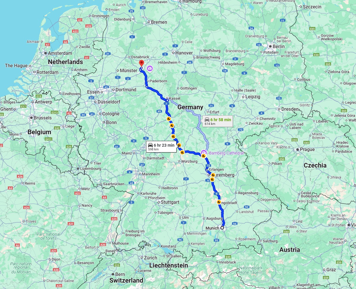 Anreise von München Zu Bielefeld Über via A9 and A7