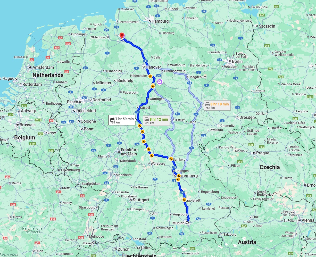 Anreise von München Zu Bremen Über via A7