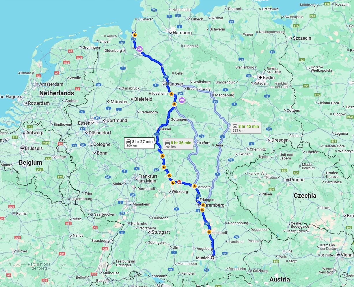 Anreise von München Zu Bremerhaven Über via A7
