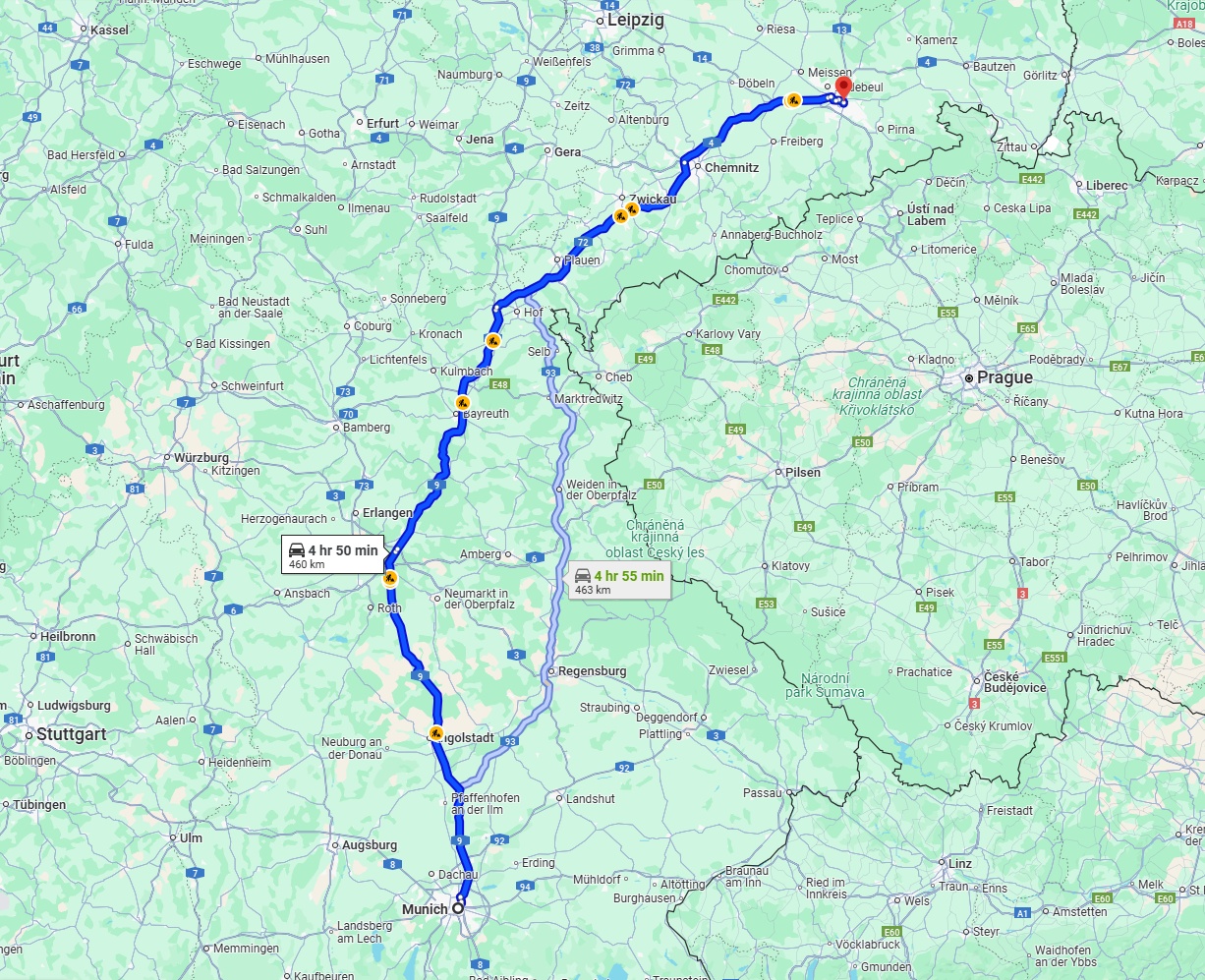 Anreise von München Zu Dresden Über via A9