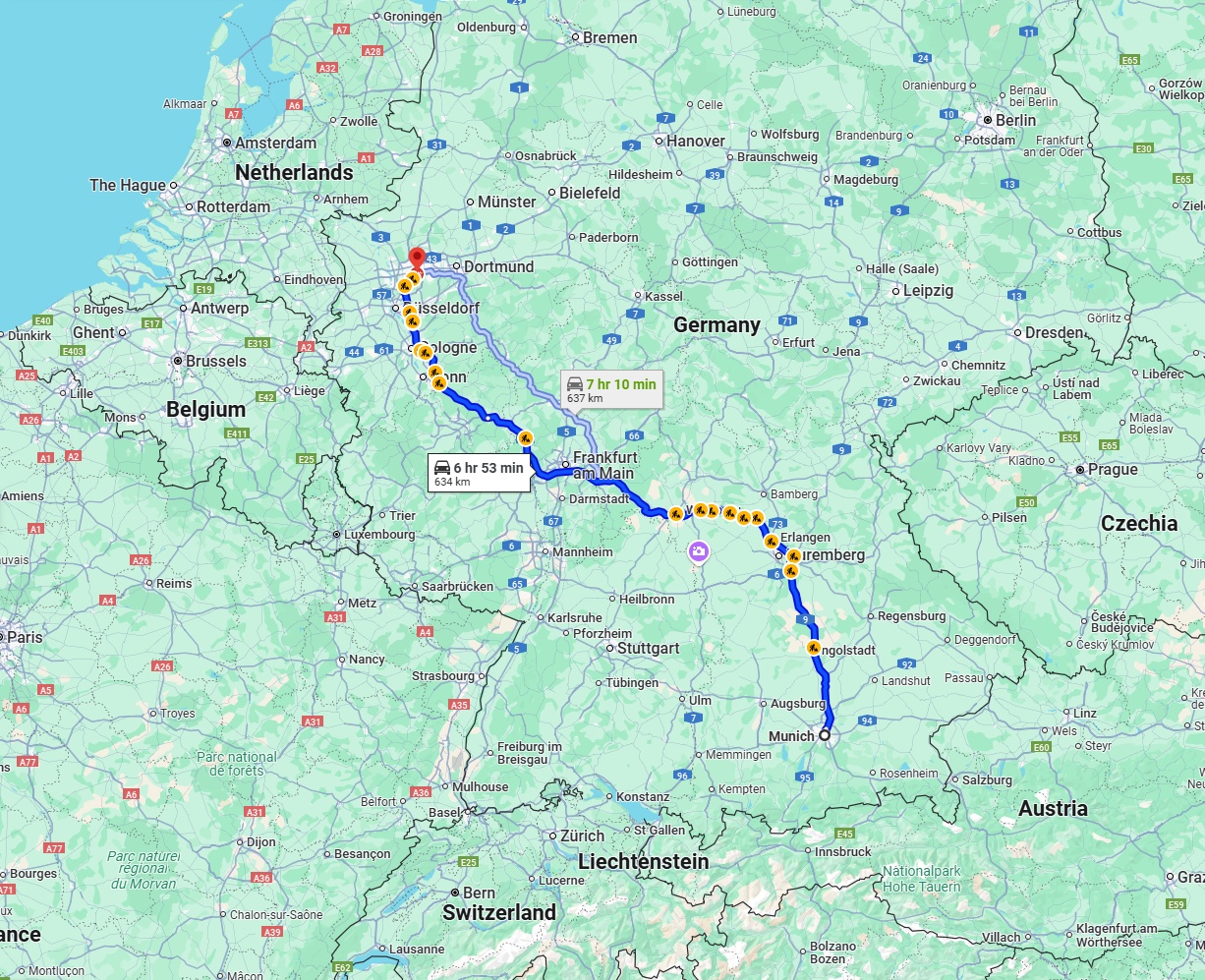 Anreise von München Zu Essen Über via A3