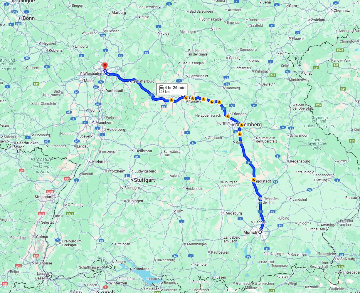 Anreise von München Zu Frankfurt am Main Über via A9 and A3