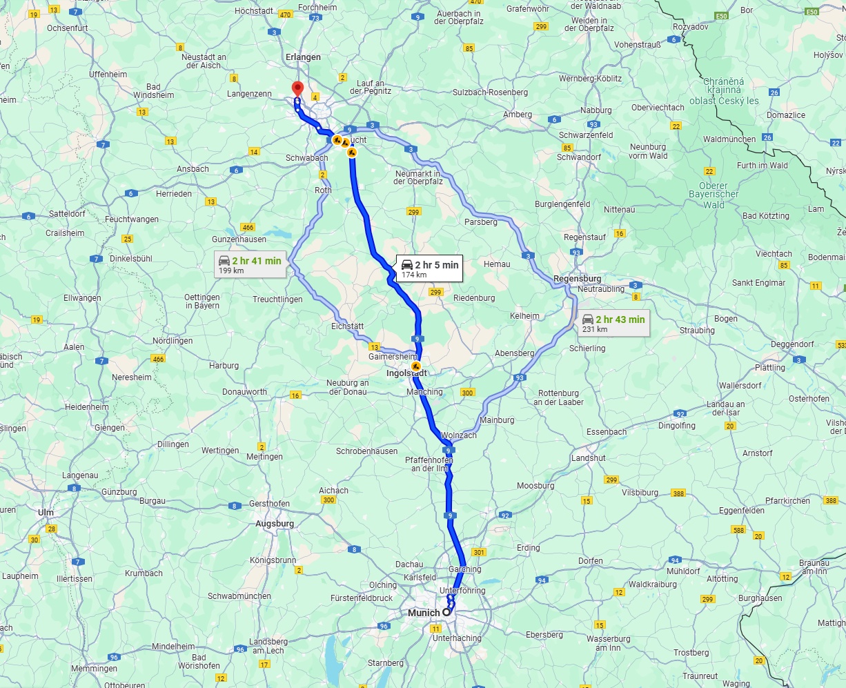 Anreise von München Zu Fürth Über via A9
