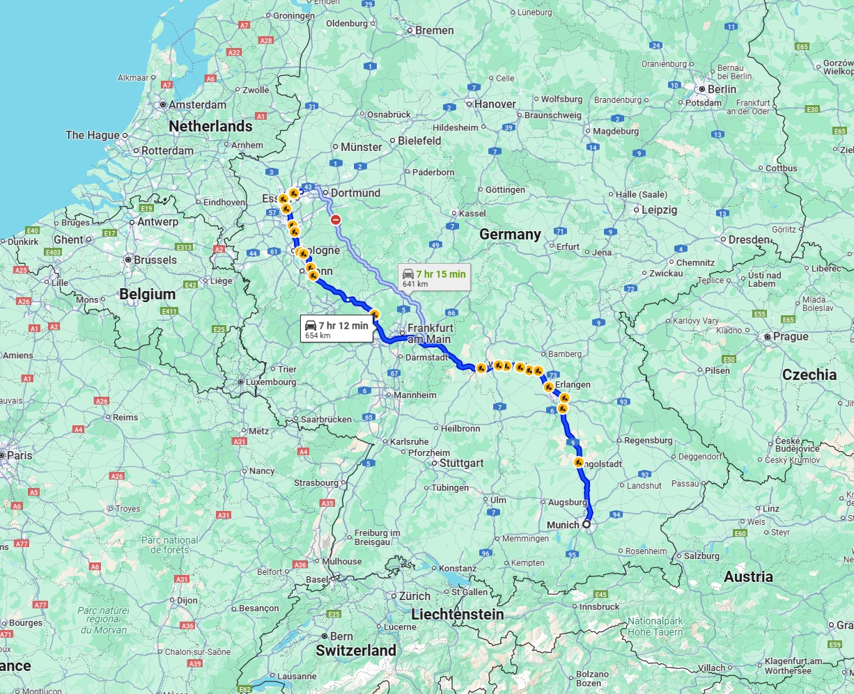 Anreise von München Zu Gelsenkirchen Über via A3