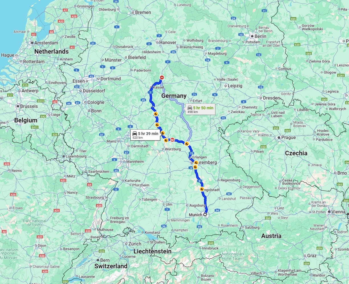 Anreise von München Zu Göttingen Über via A9 and A7