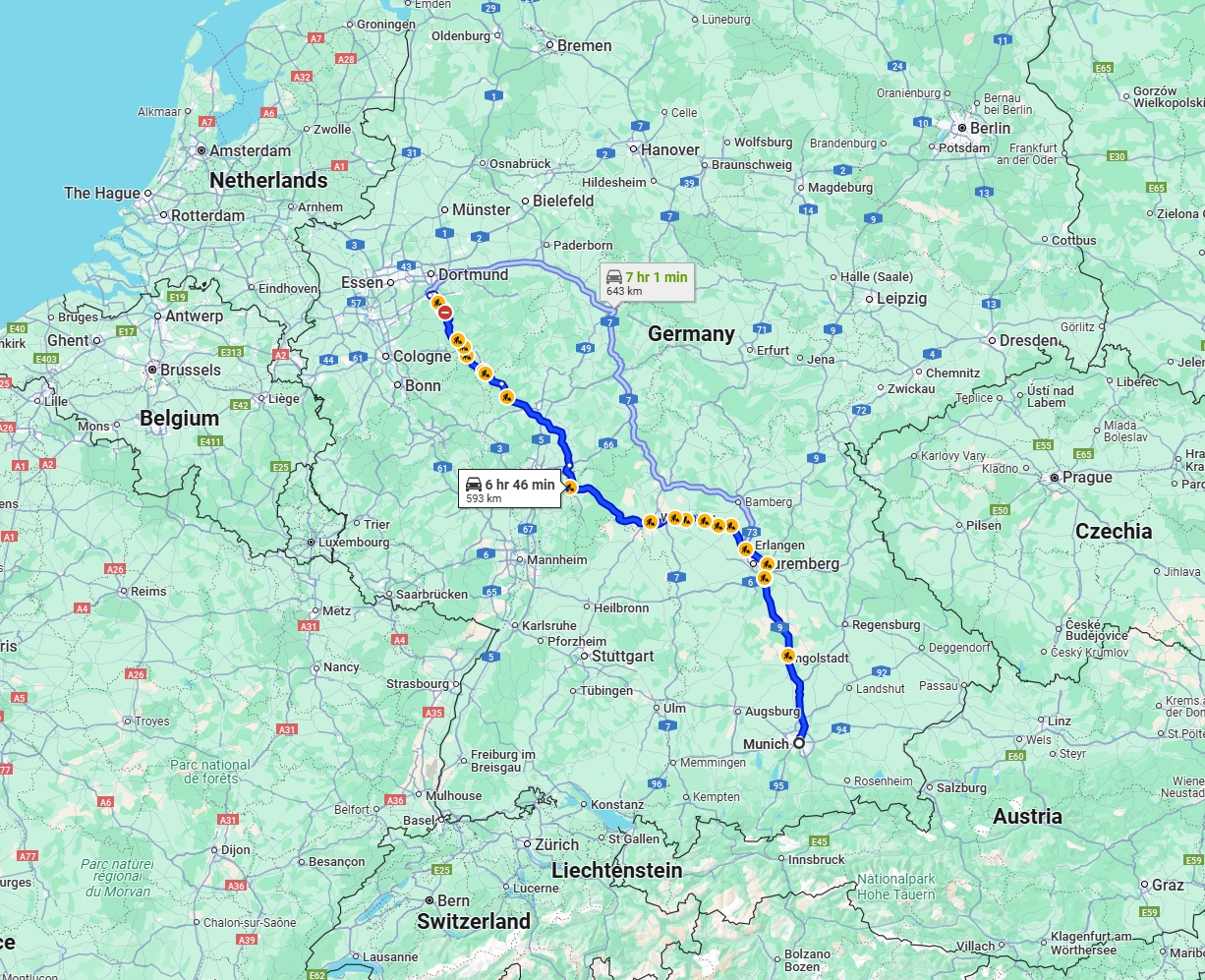 Anreise von München Zu Hagen Über via A9, A3 and A45