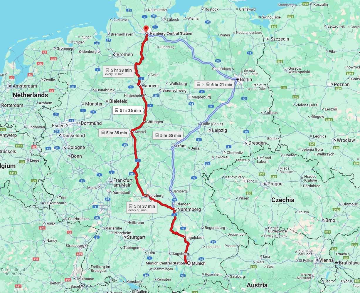 Anreise von München Zu Hamburg Über 