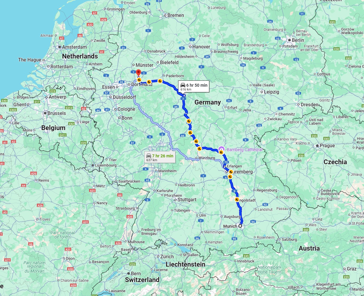 Anreise von München Zu Hamm Über via A9 and A7