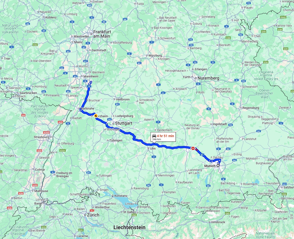 Anreise von München Zu Heidelberg Über via A8
