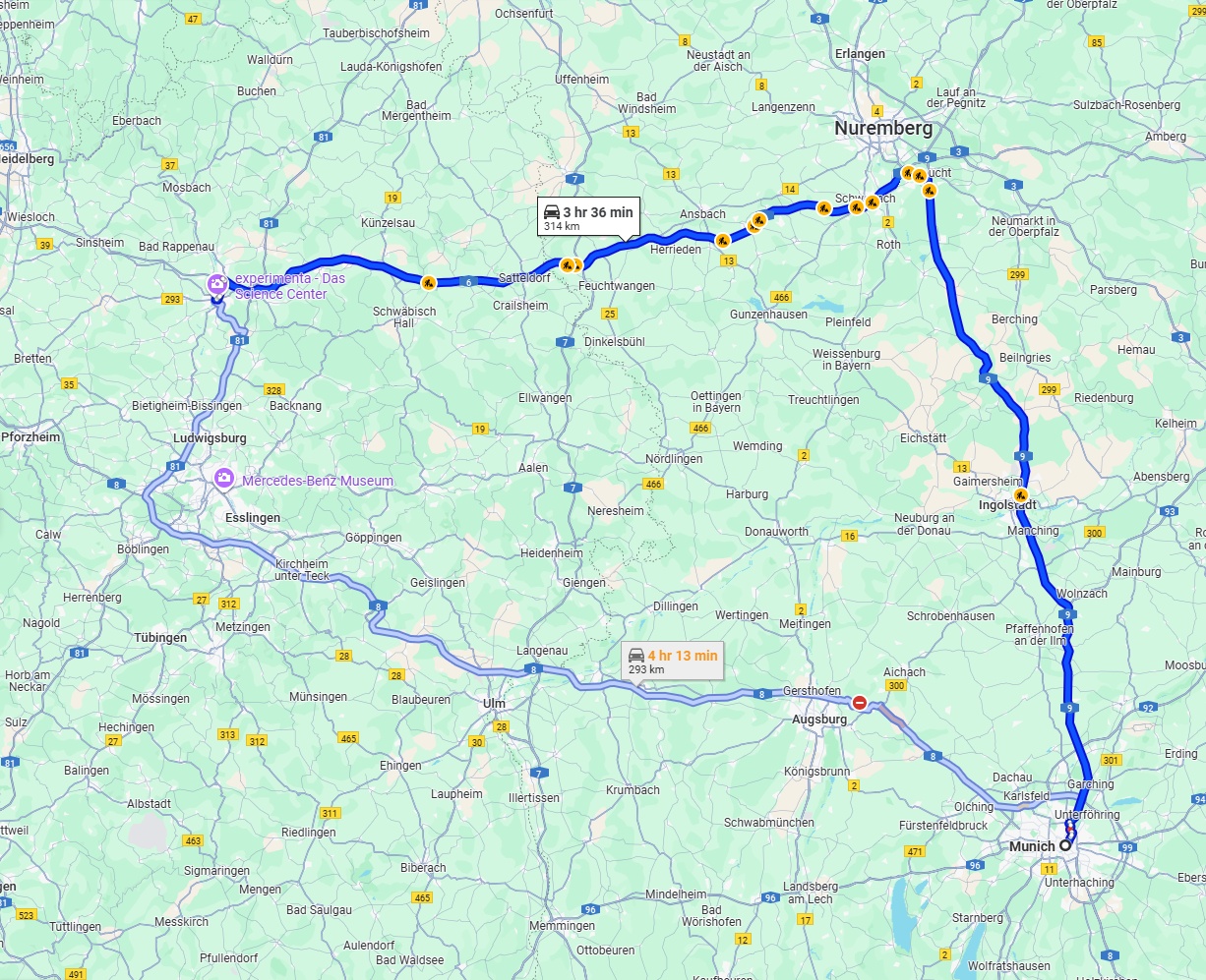 Anreise von München Zu Heilbronn Über via A9 and A6