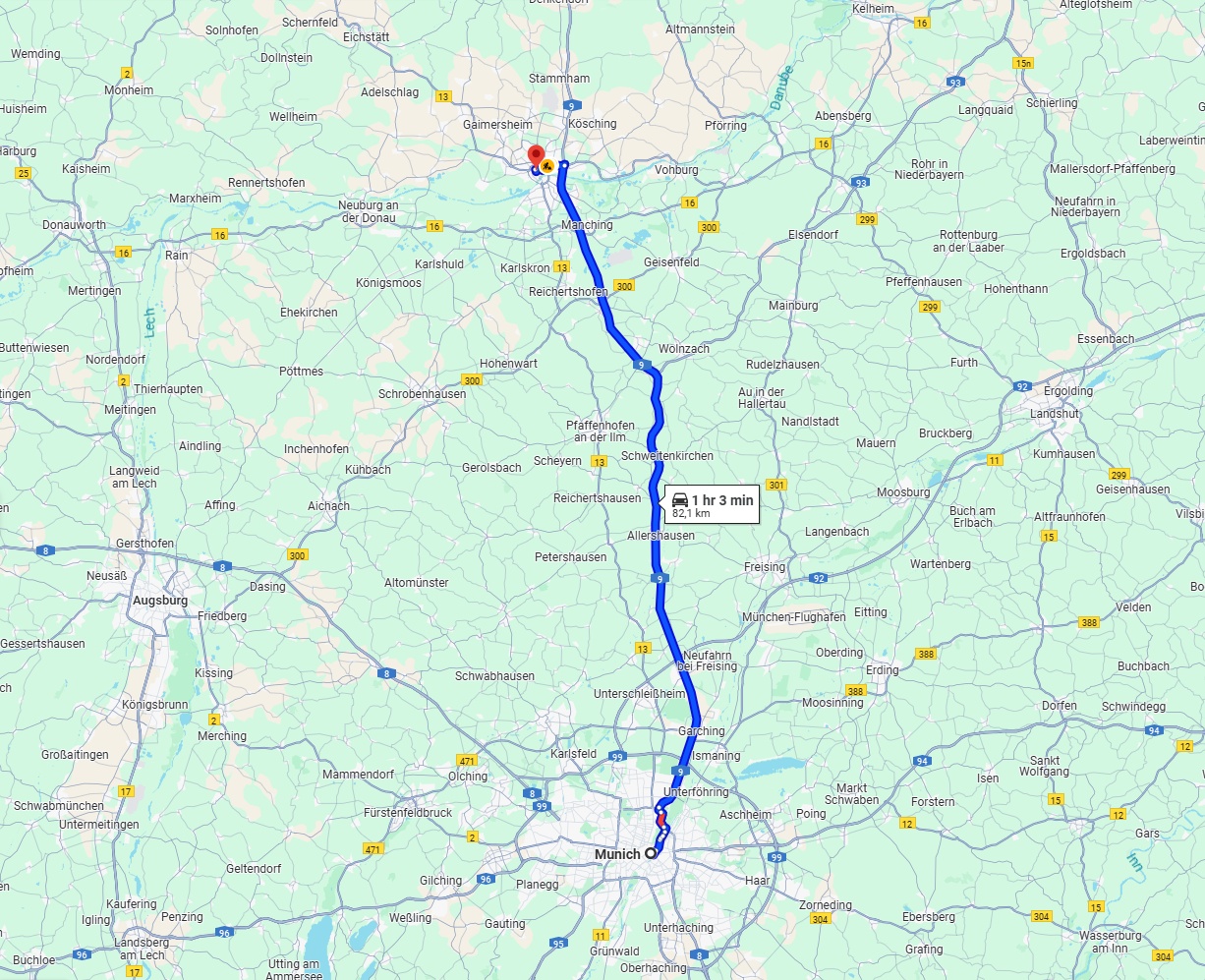 Anreise von München Zu Ingolstadt Über via A9