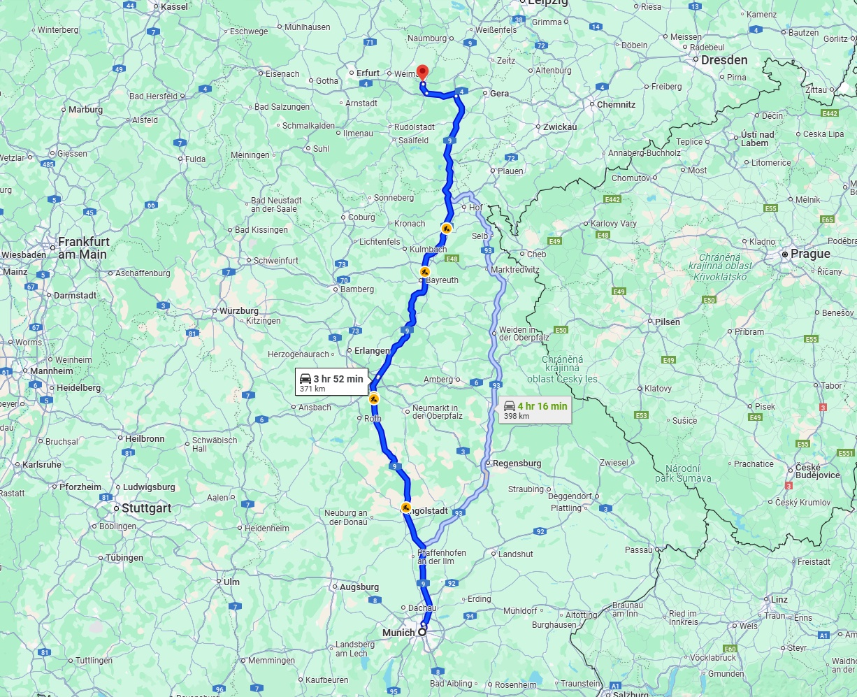 Anreise von München Zu Jena Über via A9