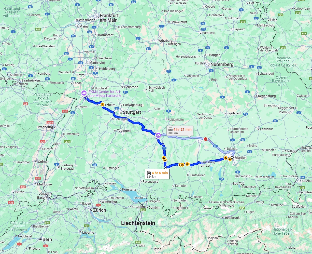Anreise von München Zu Karlsruhe Über via A96 and A8