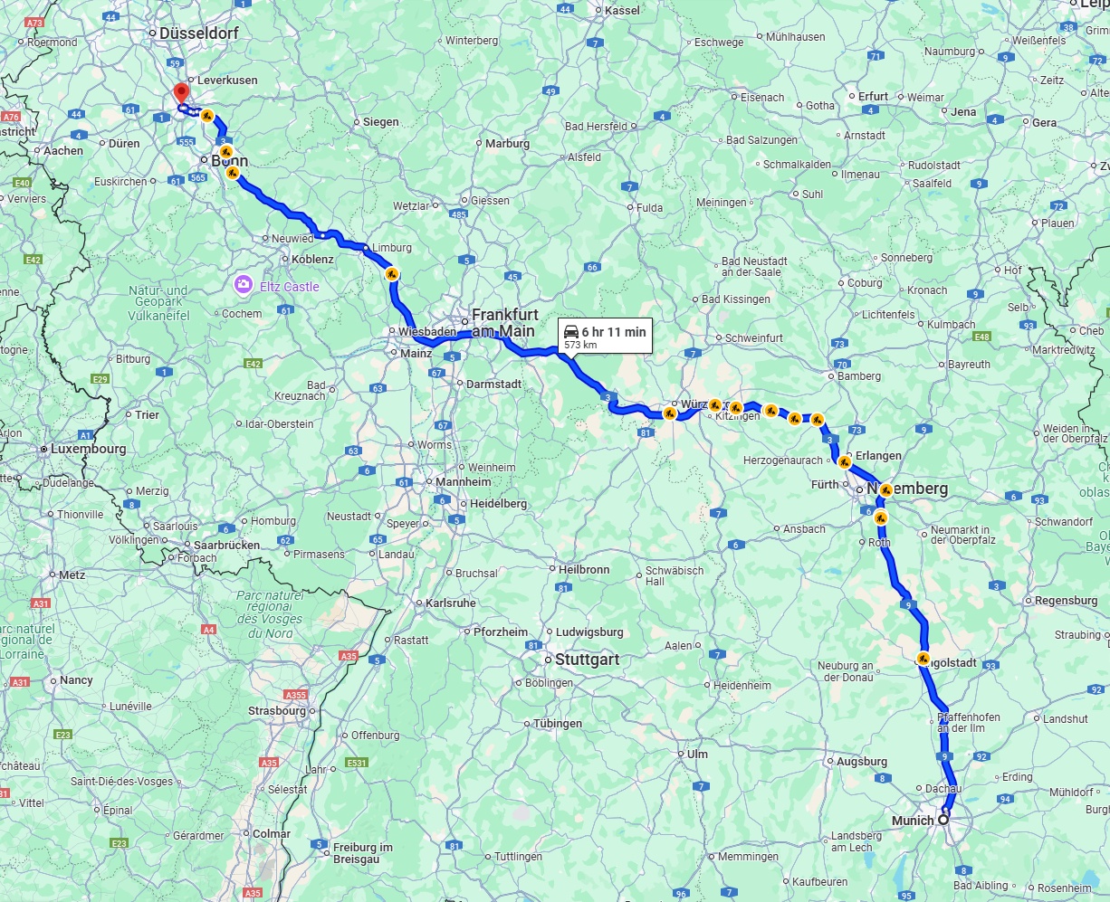 Anreise von München Zu Köln Über via A9 and A3