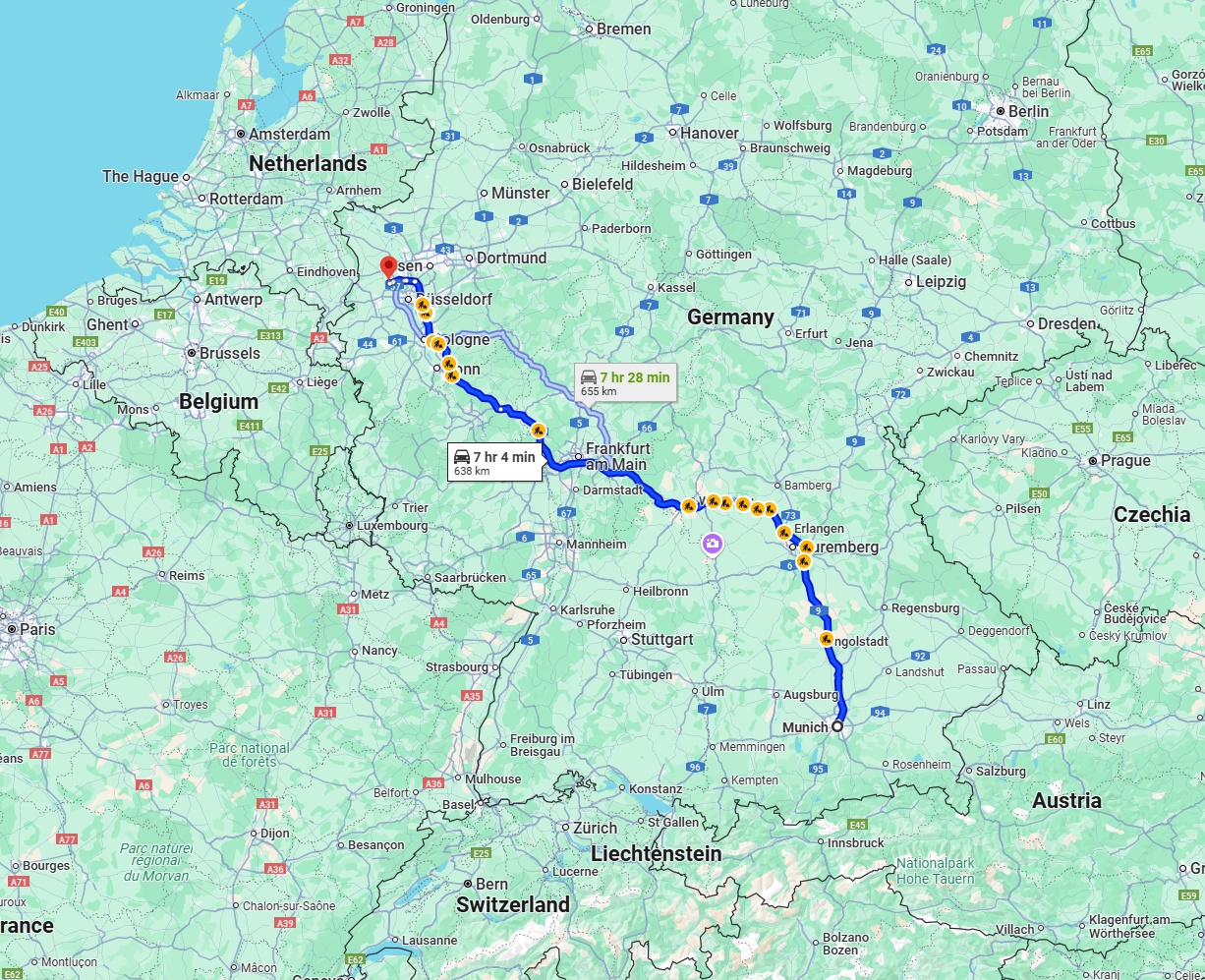 Anreise von München Zu Krefeld Über via A3