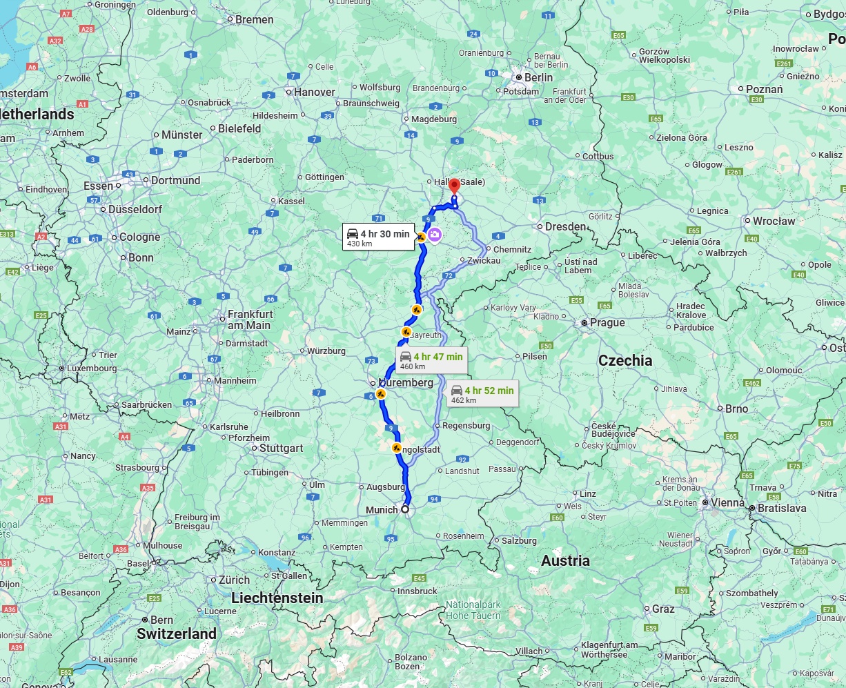 Anreise von München Zu Leipzig Über via A9