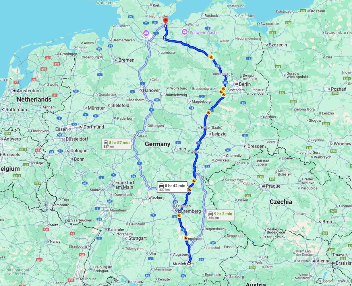 Anreise von München Zu Lübeck Über via A9