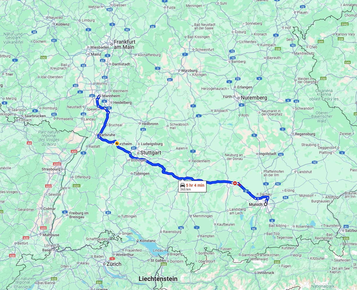Anreise von München Zu Ludwigshafen am Rhein Über via A8