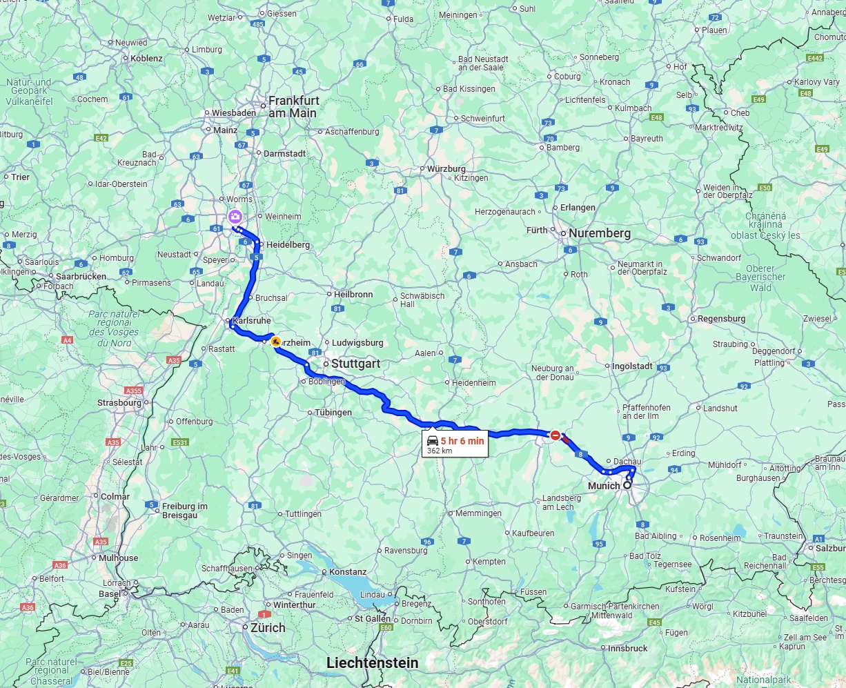 Anreise von München Zu Mannheim Über via A8