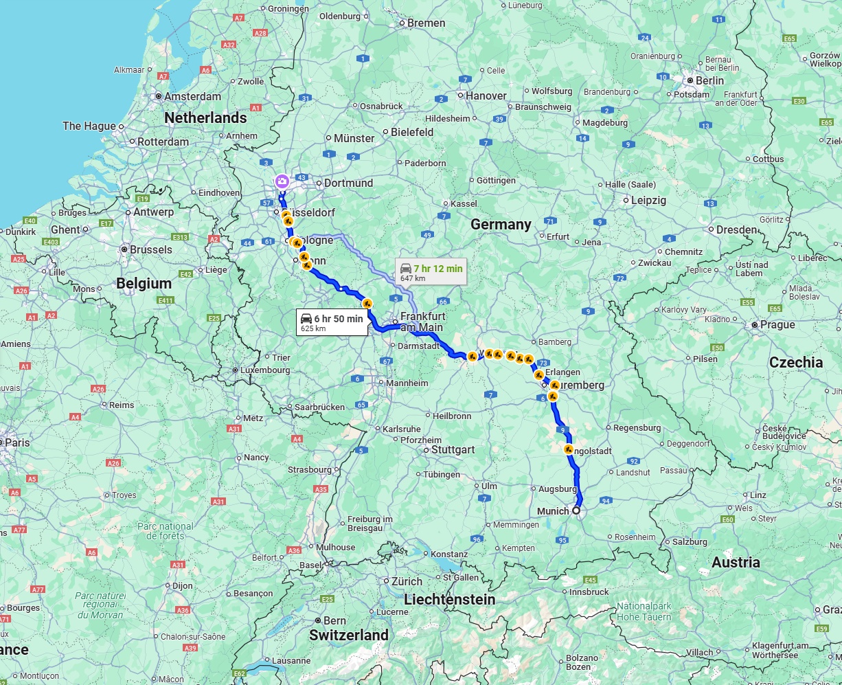 Anreise von München Zu Mülheim an der Ruhr Über via A3