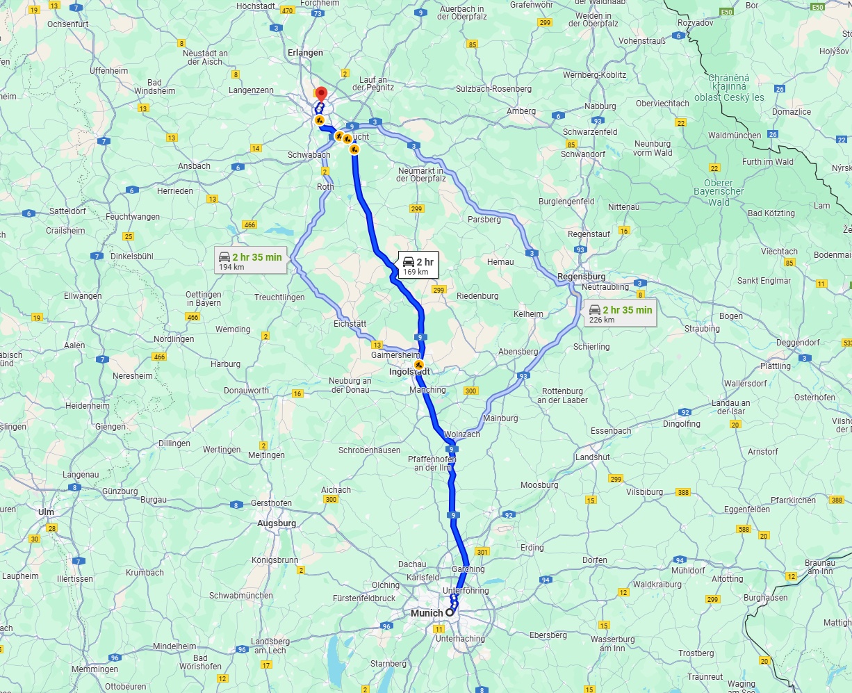 Anreise von München Zu Nürnberg Über via A9