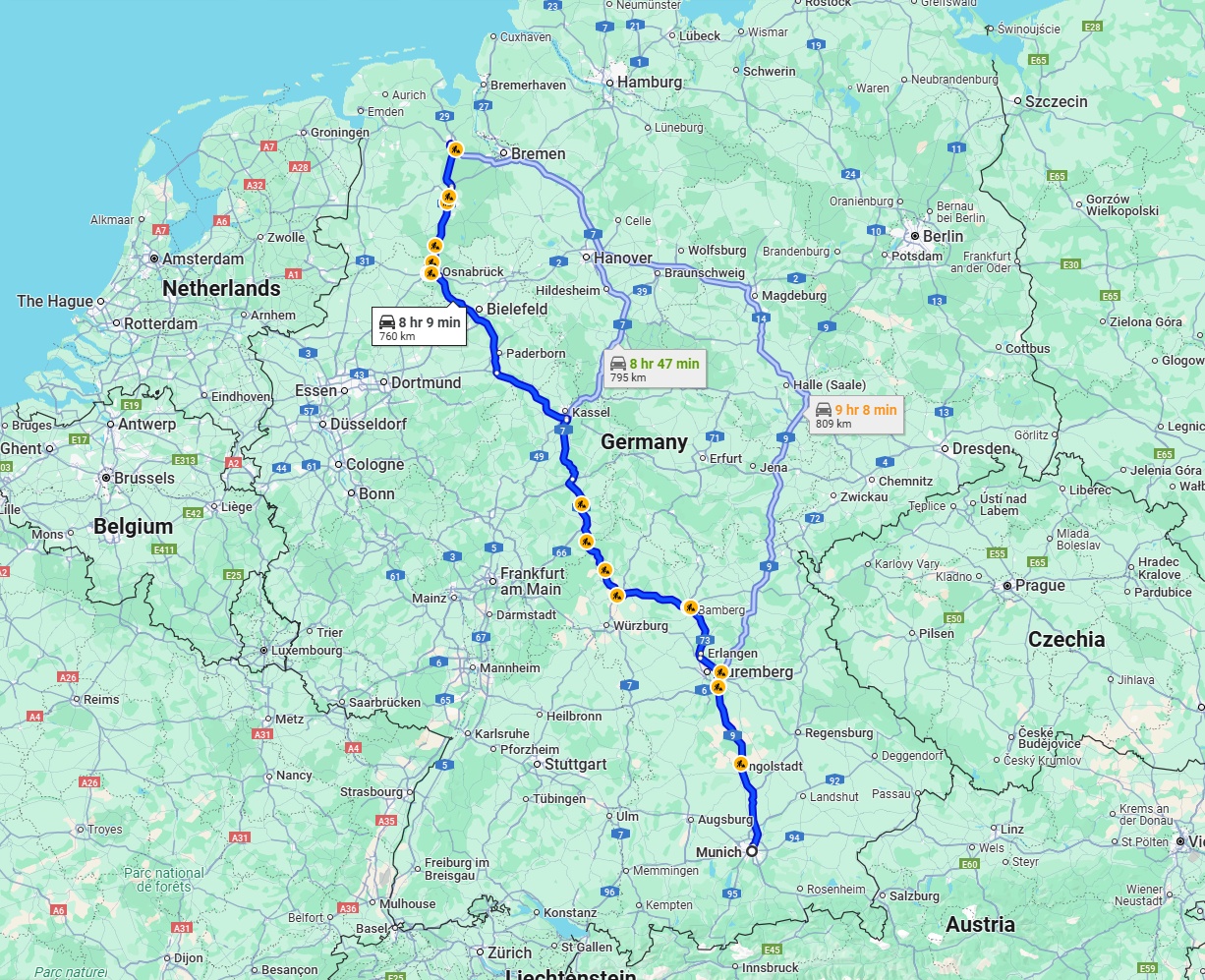 Anreise von München Zu Oldenburg Über via A7