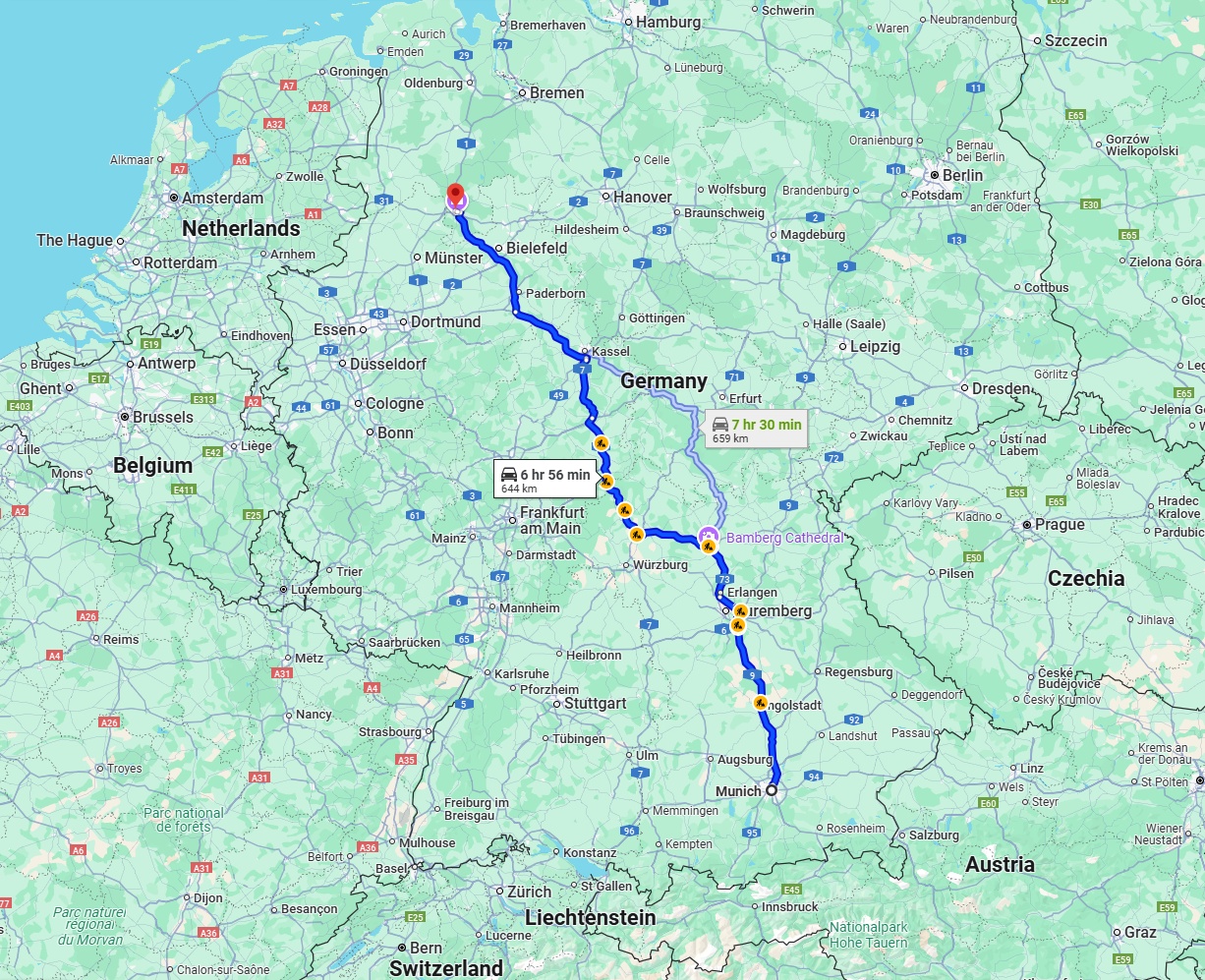Anreise von München Zu Osnabrück Über via A7